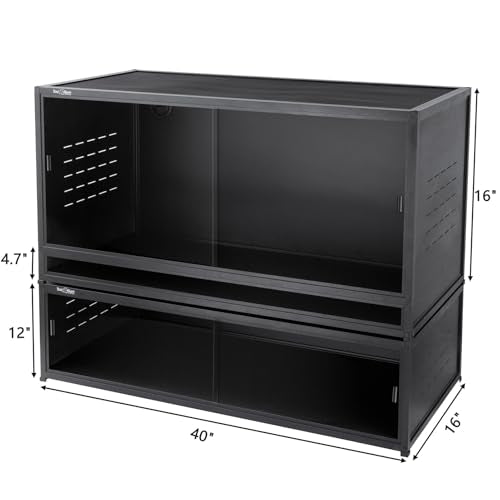 Reptile Terrarium 40''x16''x16'' ToxiRium Large PVC Reptile Enclosure 44 Gallons with 12'' Height Cabinet for Bearded Dragon Gecko Lizard Snake, Wide Breeding Vivarium Area with Sliding Doors Lock - size: 40"x16"x16" + 40"x16"x12"