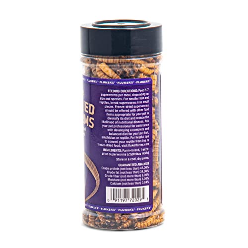 Fluker's Freeze Dried Superworms, for Reptiles, Ideal for Lizards, Reptiles, Birds, Fish, Hedgehogs, 1.7 oz