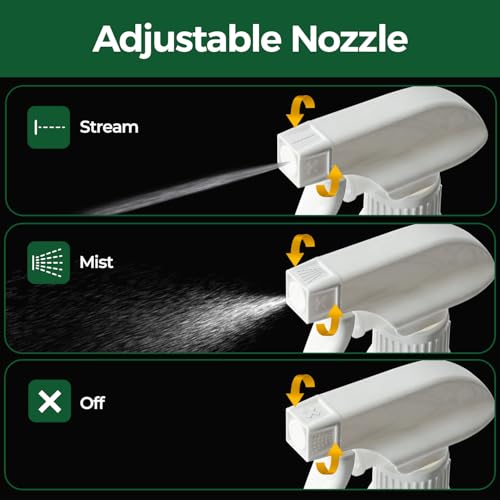 T4U Spray Bottles for Cleaning 16 oz 2 Pack, Empty Mist Sprayers | Adjustable nozzle delivers fine mist or stream for plants, hair, household solutions, gardening, salon and everyday cleaning - size: 16 OZ, 2 Pack