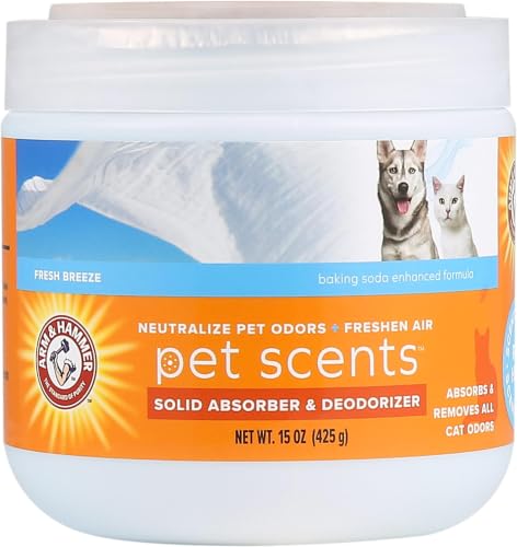 Arm & Hammer Pet Scents Gel Odor Eliminator,Solid Baking Soda Deodorizer for Pet Areas,Homes,Litter Boxes,and Rooms,Long-Lasting Odor Control,Fresh Breeze Scent,15 Oz,(Pack of 12) - color: Fresh Breeze, size: 15 Ounce (Pack of 12)