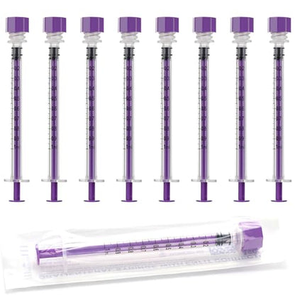 1ml/cc Syringes with Cap - Plastic Syringe for Liquid, Feeding, Pack of 20 | Purple, Individually Wrapped - size: 1ml syringe with cap