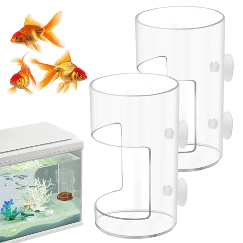2Pcs Aquarium Fish Feeder Feeding Tray with Suction Cup, Feeding Tube Tank Divider Aquarium Breeder Box Fish Bowls Accessories Round for Turtle Shrimp Supplies Round - color: 2Pcs