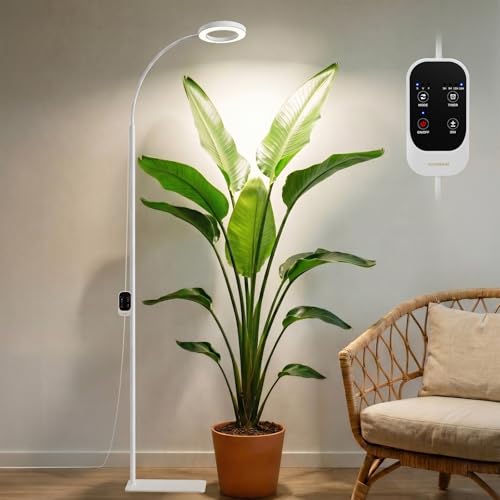 Grow Lights for Indoor Plants,Full Spectrum Plant Light with Stand | 20W Floor Grow Light with Adjustable Height, 3/9/12 Timer, Dimming & 3 Growth Modes for Houseplants, Herbs and Indoor Gardens - color: White-Single Head