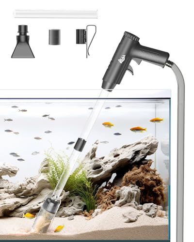 AQQA 4-in-1 Aquarium Gravel Cleaner, Adjustable Flow Fish Tank Vacuum | Multi-use for Water Changing, Gravel Sand Cleaning, Dirty Sucking, Ergonomic Design for Daily Fish Tank Maintenance - size: S