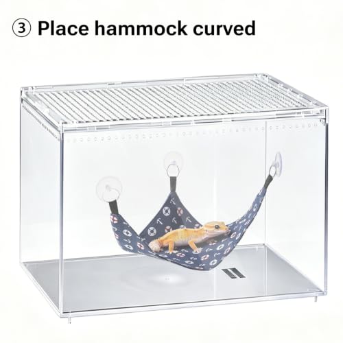 Bearded Dragon Hammock Swing, Hanging Reptile Bed Lounger for Lizard Terrarium Gecko, Suction Cup Tank Accessory for Glass or Acrylic