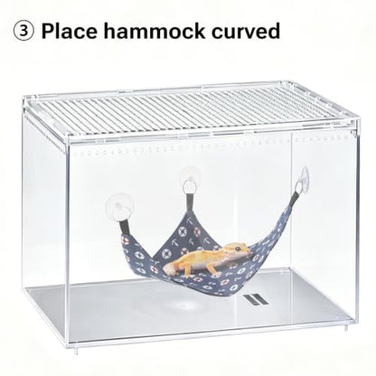 Bearded Dragon Hammock Swing, Hanging Reptile Bed Lounger for Lizard Terrarium Gecko, Suction Cup Tank Accessory for Glass or Acrylic