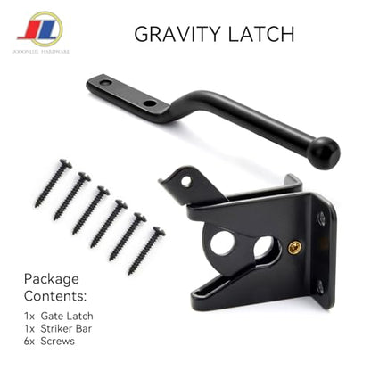 Gravity Gate Latch, Self-Locking Fence Latch, Black | Compact black self-locking gravity latch for wood or metal gates; weather-resistant hardware for garden, yard and pet gates. - size: Lightweight door