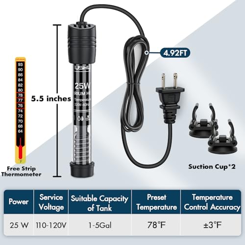 Orlushy Submersible Aquarium Heater, Adjustable Fish Tahk Heater with Free Thermometer Suitable for Marine Saltwater and Freshwater - size: R25
