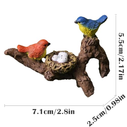 Miniature Birds Perched on Branch Flower Pot Hugger Figurines, Mini Resin Sculpture Outdoor Statues for Planter Pot Terrarium Fish Tank Edge Bonsai Crafts Decor Fairy Garden Accessories