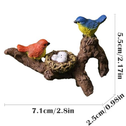 Miniature Birds Perched on Branch Flower Pot Hugger Figurines, Mini Resin Sculpture Outdoor Statues for Planter Pot Terrarium Fish Tank Edge Bonsai Crafts Decor Fairy Garden Accessories