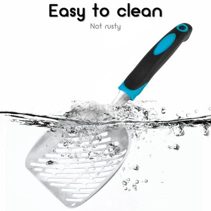 Cat Litter Scoop-Metal Cat Scooper-Long Handle Scoop,Cat Scooper-Poop Sifting-Mesh Shovel-Suitable for Cat Litter Box(Blue)-Christmas - color: Blue, size: L