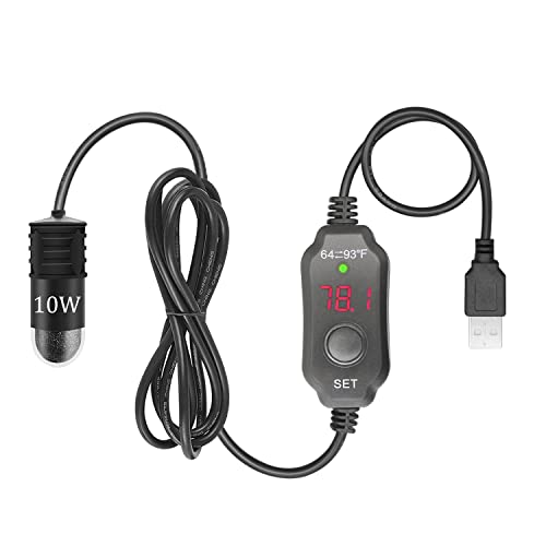 Mini Aquarium Heater 5V/2A USB 10W Small Fish Tank Heater for Tanks 1 Gal | Digital Display Thermostat Betta Heater with Dry-Run & Overheat Protection, Memory Function - size: USB-10W