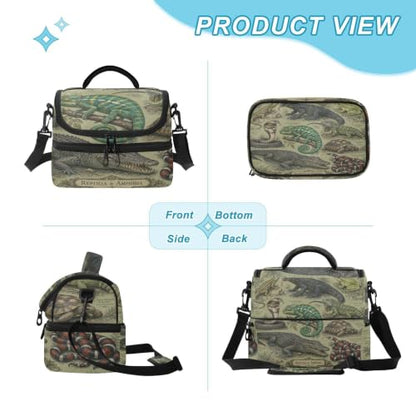 Emelivor Snake Turtle Insulated Lunch Bag Container Tote for School | 8L Double Deck,Large Lunch Box with Shoulder Strap,Thermal Meal Prep Cooler,Suitable for School Work Picnic Office Travel