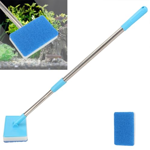 Yamibobo Long Handle Fish Tank Sponge Brush Extendable Aquarium Fish Tank Cleaning Set for Glass, Fish Tank Sponge Cleaner with 1 Sponge Pad