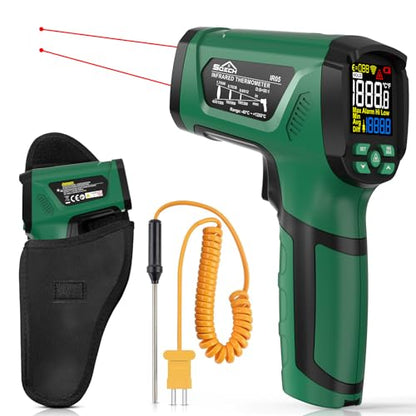 Infrared Thermometer Gun,SQECH Laser Thermometer Gun -40℉～2192℉(-40℃～1200℃),50:1 Non-Contact High Temp Thermometer with Thermocouple Probe,Color Backlight,Adjustable Emissivity,for Industry&Home - color: Green(-40℉～2192℉)