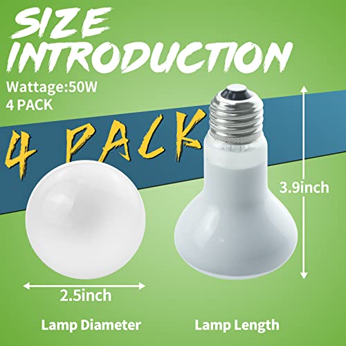 LUCKY HERP 4 Pack 50W Reptile Heat Lamp Bulb (2nd Gen), Amphibian Basking Light Bulb, Reptile Daylight Bulb for Turtle, Bearded Dragon, Lizard Heating Use - size: 50