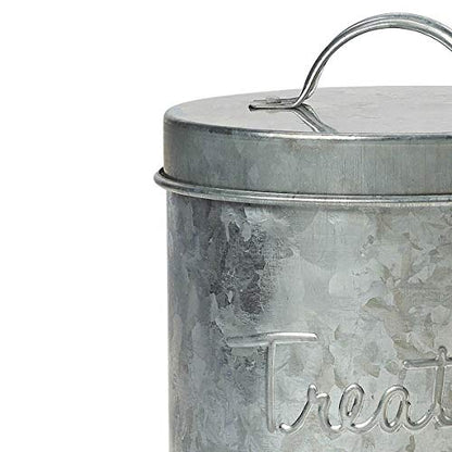 Amici Pet, , Retro Treats Galvanized Relief Lettering Metal Storage Canister, Food Safe, Push Top, 72 Ounces - size: Large/72 oz