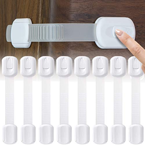 Socub 8 pack Child Safety Cabinets Strap Locks, Multi Use Latch with Strong Adhesive Pads, for Cabinets, Drawers, Oven, Toilet Seat, Fridge - size: 8 pack