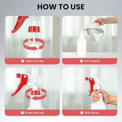 LiBa Spray Bottles 4 Pack 16oz Refillable Adjustable Nozzle Mist Sprayer | Adjustable 3-mode spray, leak & clog resistant, BPA-free HDPE, spray bottles for cleaning, plants, hair