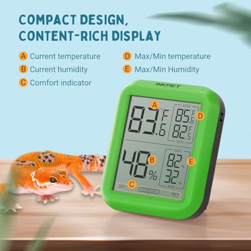 INKPET Reptile Thermometer Hygrometer Thermostat, with Max/min Record High-Accuracy Digial Display Ideal for Reptile Terrarium, Tank, Pet Rearing Box, Bearded Dragon, Leopard Gecko