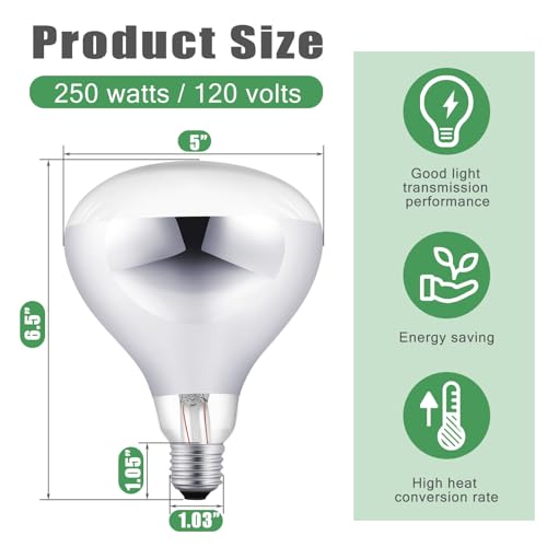 4 Pack 250 Watt Heat Lamp 120v R40 Heat Lamp Bulbs Glass Incandescent Light Bulbs Incandescent Heating Lightbulbs for Reptiles Chicks Food Puppies Bathroom, Use E26 Base (Silver) - color: Silver