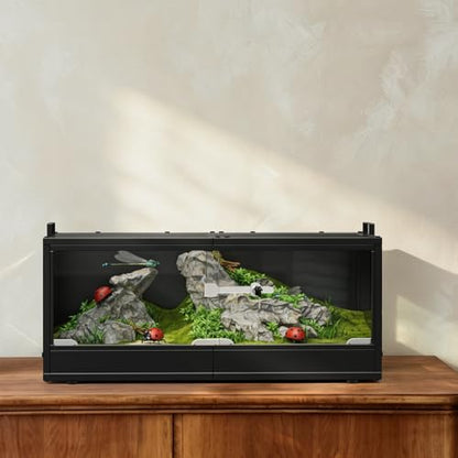 20 Gallon Reptile Tank Front Opening Reptile Terrarium Tank with Breathable Metal Screen Top Reptile Enclosure with Sliding Glass Door Safety Lock for Insects, Lizards, Geckos, Snakes, Small Animals