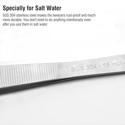 15'' Long Aquarium Tweezers, 304 Stainless Aquascaping Tongs, Pack of 2 | Snake Feeding Tweezers, for Salt & Fresh Water Fish Tank, Curved & Straight