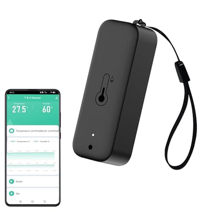 WiFi Hygrometer Thermometer Sensor, Wireless Smart Temperature Humidity Monitor with Remote App Notification Alert, for Home, Greenhouse Black (1 Pack)