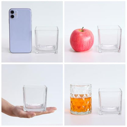6 Pack Square Glass Vases 3" x3" x 3", Clear Flower Vases | Candle Holder for Centerpieces, Wedding Party Home Decor - size: 3inch