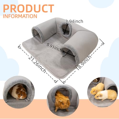 Guinea Pig Hideout Tunnel with Cool Bed for Bunny 3 Cave Small Animal Tunnel Toy Cages Rattan Mat - color: White