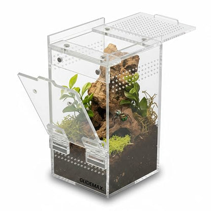 Jumping Spider Enclosure - 3x3x6 Acrylic Tarantula Enclosure Reptile Habitat with Front & Top Magnetic Doors, 0.04" Ventilation Holes Pre-Assembled Terrarium for Spiders, Mantis, Snails, Lizards - size: 3x3x6inch