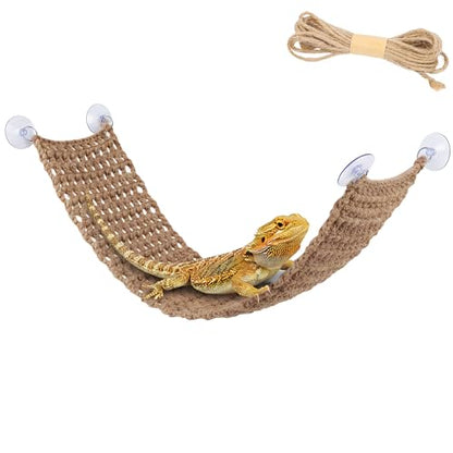 Cotton Reptile Hammock, Bearded Dragon Basking Bed & Snake Accessory | Washable 5.12"x17.72" strong suction bed for crested geckos & chameleons. Ideal vivarium tank accessories decor, snag-free