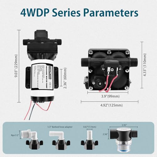RV Water Pump 12 Volt DC 5.0GPM 55PSI Replacement For 4008-101-A65 Water Pump Self Priming Diaphragm Pump with Pressure Switch for RV Kitchen Bathroom Marine Yacht Garden Camper Water Pumps - color: Plastic