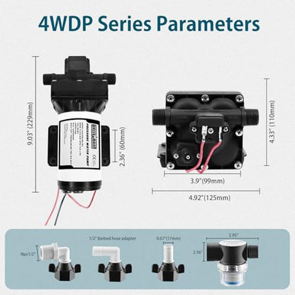 RV Water Pump 12 Volt DC 5.0GPM 55PSI Replacement For 4008-101-A65 Water Pump Self Priming Diaphragm Pump with Pressure Switch for RV Kitchen Bathroom Marine Yacht Garden Camper Water Pumps - color: Plastic