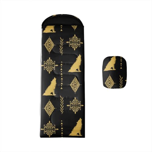 Erosebridal Sugar Skull Kids Sleeping Bag Southwestern Aztec Western Camping Blanket for Hiking Travel Hunting Sleep Bag - color: Black Yellow Gold 18