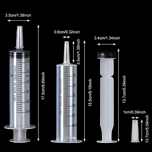 3 Pack 60ml Syringes with Cap, Sterile Syringe Individually Packaged for Labs, Liquid Measuring, Feeding Pets,Oil or Glue Applicator - style: 60ml