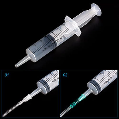60ml/cc Syringes with Tube 40 Inch Handy Plastic Tubing and Adapter Tip | for Liquid, Refilling Measuring, Dispensing Watering, Plant Irrigation, Feeding Pets, Oil or Glue Applicator - size: 60ML/CC