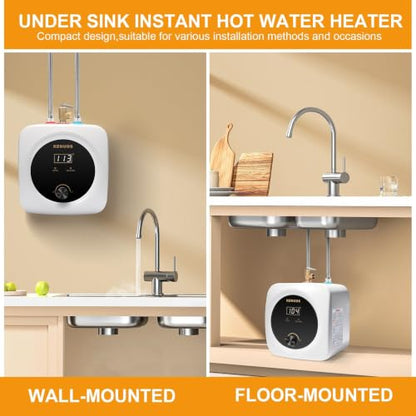 Mini Tank Water Heater 2.5 Gallon Under Sink Hot Water Heater | LED Display; T&P Safety Relief Valve; 3-Way Diverter; 110V 120V 1500W; Compact Mini Design; For Kitchen, Apartment,Bathroom - color: White