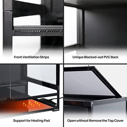 REPTI ZOO Collapsible 60 Gallon 36" Wide Reptile Tank, Tempered Glass Large Reptile Terrarium 36"x18"x24", Black PVC Back, Front & Top Ventilation & Anti Escape Lid, Easy Folding - size: 36"W X 18"D X 24"H (60 Gallon)