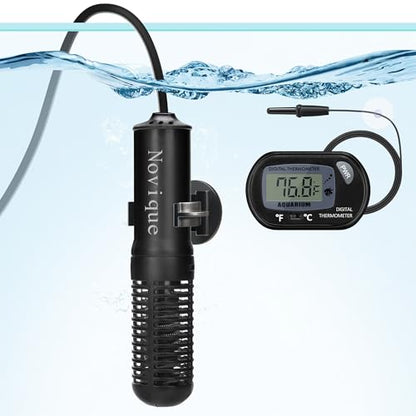 Mini Submersible Aquarium Heater 25W Small Betta Fish Tank Heater with Digital Thermometer (Preset Temperature 78℉)