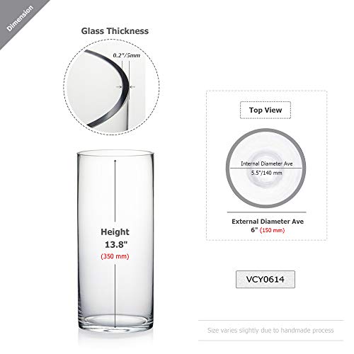 WGV Cylinder Vase, Width 6", Height 14", Clear Glass Container Terrarium Candle Holder for Wedding Centerpiece, Party Event, Home Office Decor, 1 Piece - size: 6"x14"H