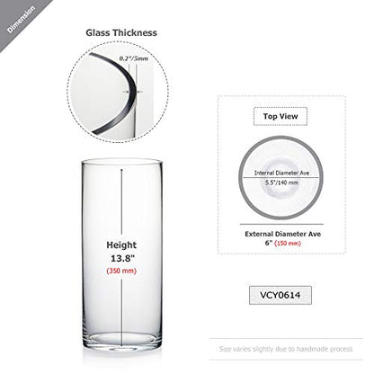 WGV Cylinder Vase, Width 6", Height 14", Clear Glass Container Terrarium Candle Holder for Wedding Centerpiece, Party Event, Home Office Decor, 1 Piece - size: 6"x14"H