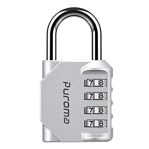 Puroma 1 Pack Combination Lock Locker 4 Digits Combo Padlock Gym Silver | For School Gate Fence Toolbox Hasp Storage, Outdoor, Resettable, Weatherproof, Side Window, Crack Cut Resist, Hardened Steel - color: Silver