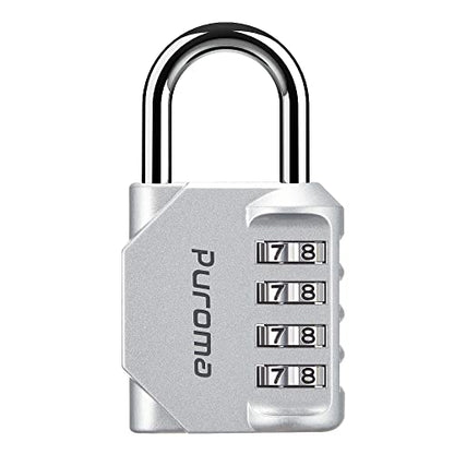 Puroma 1 Pack Combination Lock Locker 4 Digits Combo Padlock Gym Silver | For School Gate Fence Toolbox Hasp Storage, Outdoor, Resettable, Weatherproof, Side Window, Crack Cut Resist, Hardened Steel - color: Silver