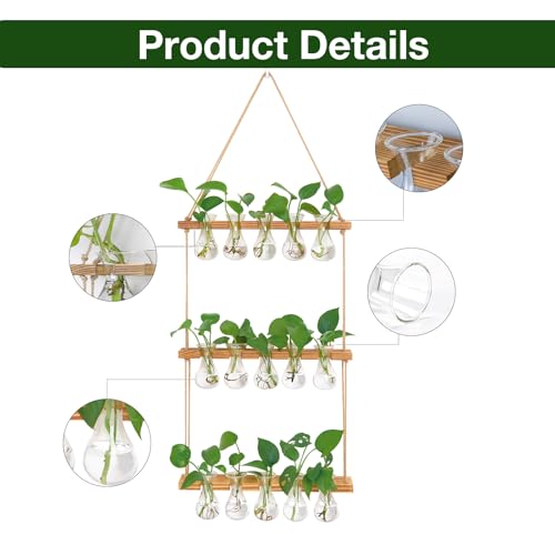 XXXFLOWER Wall Hanging Propagation Station 5 Bulb Vase 3 Tiers | Hanging Plant Holder Wall Hanging Planters for Indoor Plants, Wall Decor for Living Room Office - size: Natural-15 Bulb Vase