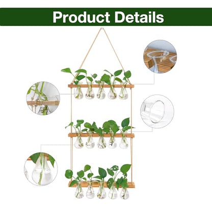 XXXFLOWER Wall Hanging Propagation Station 5 Bulb Vase 3 Tiers | Hanging Plant Holder Wall Hanging Planters for Indoor Plants, Wall Decor for Living Room Office - size: Natural-15 Bulb Vase