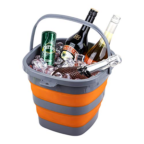 2 Pack Collapsible Plastic Bucket with 2.6 Gallon (10L) Each, Foldable Rectangular Tub for House Cleaning, Space Saving Outdoor Waterpot for Garden or Camping, Portable Fishing Water Pail - size: 2.6 Gal / 10L