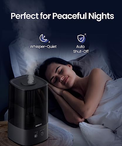 ROSEKM 4.5L Humidifiers for Bedroom, Humidifiers for Home Large Room, Cool Mist Humidfiers for Baby and Plant with Timer, Adjustable Mist Level, 360° Nozzle, Auto Shut-Off, Black - size: 4.5L