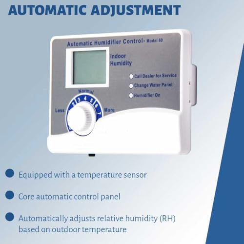 exuberant Model 60 Whole House Digital Humidistat Control Panel with Outdoor Temperature Sensor, 24V Universal Humidifier Controller