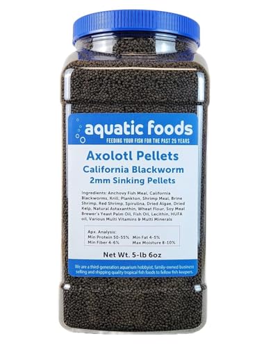 Axolotl Blackworm Pellets. 2mm-1/16 Sinking California Blackworm Small Pellets for Small Axolotl, Frogs, Shrimp, Salamanders, Newts, Snails…5-lbs 6oz Jar - size: 5.38 Pound (Pack of 1)